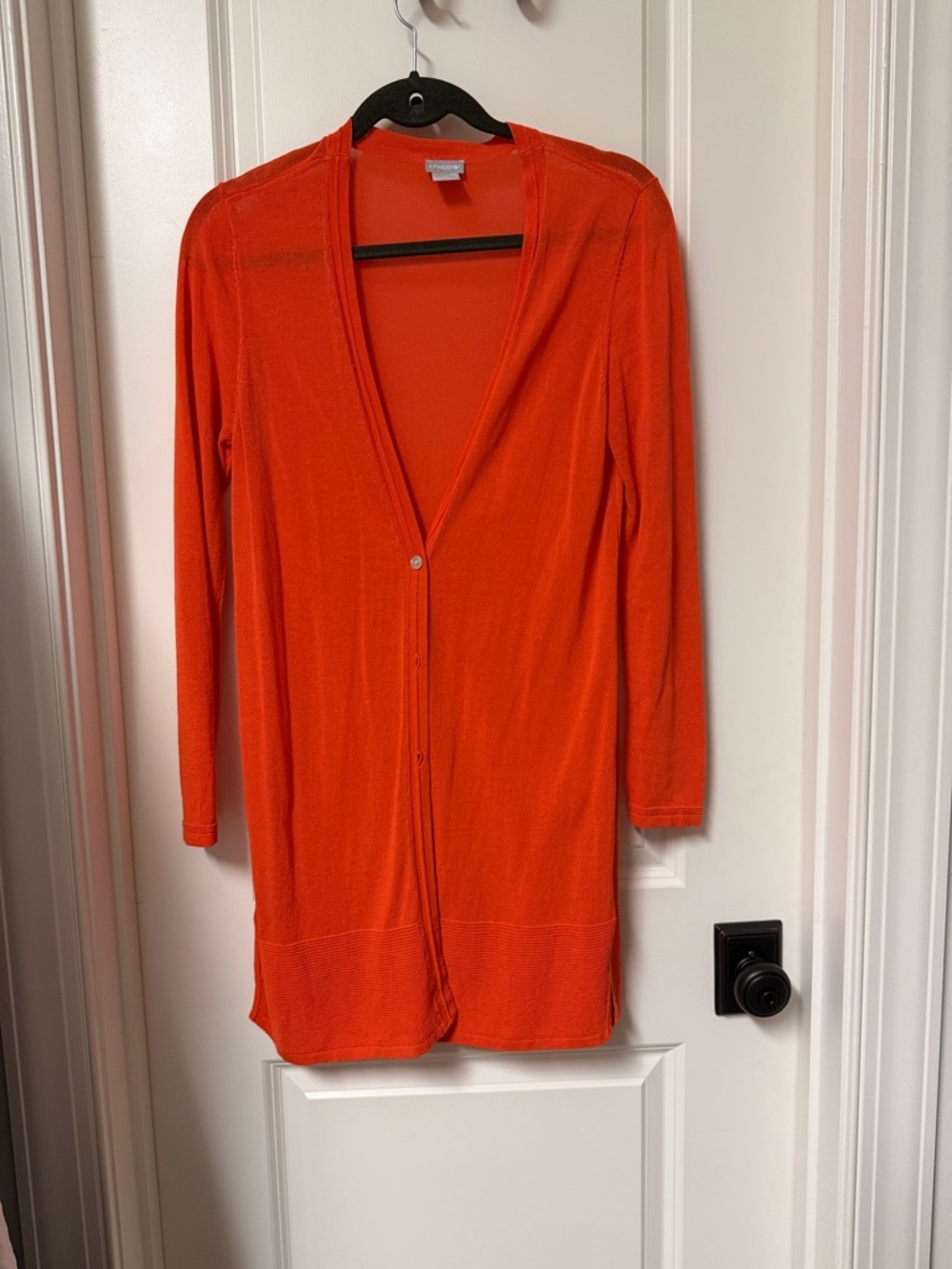 Chico's Bright Orange Long Open-Front Cardigan